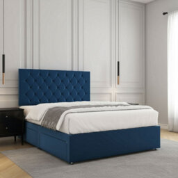 REGIONAL FURNISHINGS Blue Plush Velvet Divan Bed Set Upholstered With 24Inch Headboard & 2Drawers Sameside & Mattress In 3Ft 4Ft 4Ft6 5Ft 6Ft - thumbnail 2
