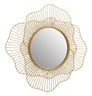 Orsina Elegant Flower Wall Mirror, 3D Metal Frame Slim Mirror, Round Shaped Wall Mirror, Compact Lounge Mirror - image 1