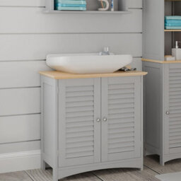Grey Under Sink Storage Cabinet Freestanding Bathroom Cupboard With Shutter Doors And Shelf H60 X L60 X W30Cm - thumbnail 2