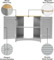 Grey Under Sink Storage Cabinet Freestanding Bathroom Cupboard With Shutter Doors And Shelf H60 X L60 X W30Cm - thumbnail 5