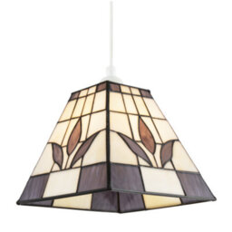 Happy Homewares Square Purple And Amber Stained Glass Tiffany Pendant Lighting Shade - thumbnail 2