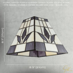 Happy Homewares Square Purple And Amber Stained Glass Tiffany Pendant Lighting Shade - thumbnail 7