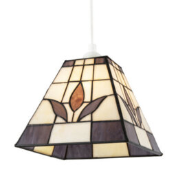 Happy Homewares Square Purple And Amber Stained Glass Tiffany Pendant Lighting Shade - thumbnail 8