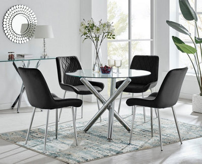 Furniturebox Uk Selina Round Dining Table And 4 Black Pesaro Silver Leg Chairs - image 1