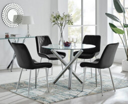 Furniturebox Uk Selina Round Dining Table And 4 Black Pesaro Silver Leg Chairs - thumbnail 1