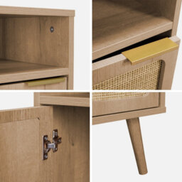 Sweeek - Wood And Rounded Cane Rattan Bedside Table Eva Natural 40X39X70 Cm - thumbnail 3