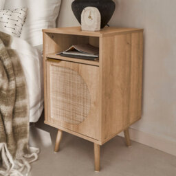 Sweeek - Wood And Rounded Cane Rattan Bedside Table Eva Natural 40X39X70 Cm - thumbnail 6