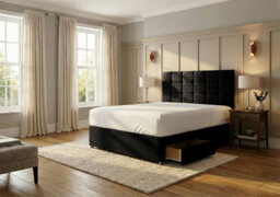 Adore Designs Ashford Plush Velvet Divan Bed, Headboard & Mattress - 3Ft Single - Black - 0 Drawers - thumbnail 2
