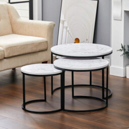 Round Nesting Table Set Of 3 Side End Coffee Tables Living Room Marble Effect - thumbnail 3