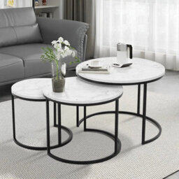 Round Nesting Table Set Of 3 Side End Coffee Tables Living Room Marble Effect - thumbnail 2
