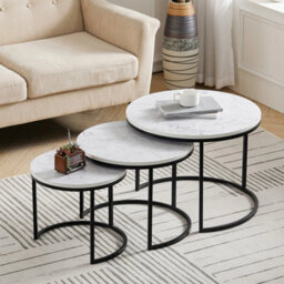 Round Nesting Table Set Of 3 Side End Coffee Tables Living Room Marble Effect - thumbnail 1
