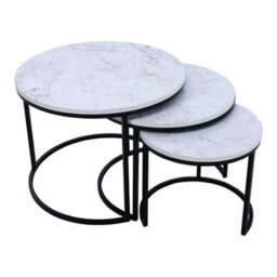 Round Nesting Table Set Of 3 Side End Coffee Tables Living Room Marble Effect - thumbnail 6
