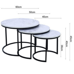 Round Nesting Table Set Of 3 Side End Coffee Tables Living Room Marble Effect - thumbnail 5