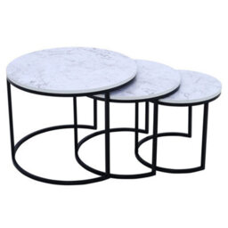 Round Nesting Table Set Of 3 Side End Coffee Tables Living Room Marble Effect - thumbnail 4
