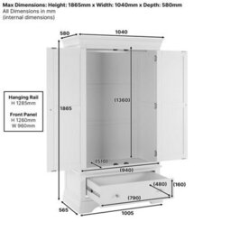 The Furniture Market Wilmslow White Painted 2 Door Double Wardrobe With Drawer - thumbnail 9