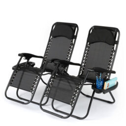 Livivo Set Of 2 Gravity Chairs & Side Tables - Black - thumbnail 1