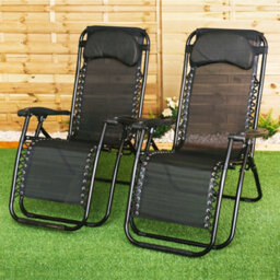 Livivo Set Of 2 Gravity Chairs & Side Tables - Black - thumbnail 9