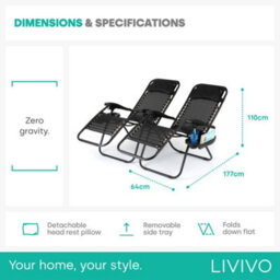 Livivo Set Of 2 Gravity Chairs & Side Tables - Black - thumbnail 8