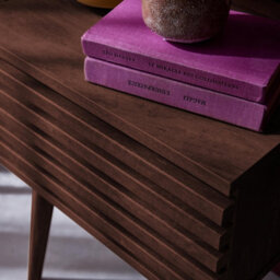Sweeek - Scandi-Style Bedside Table With Grooved Wooden Effect Madere Walnut 29X40X50.5 Cm - thumbnail 7