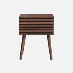 Sweeek - Scandi-Style Bedside Table With Grooved Wooden Effect Madere Walnut 29X40X50.5 Cm - thumbnail 2