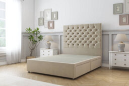 "Sloomy Mayfair Almond Coniston Divan Bed Base 2 Drawers Same Side With 54"" Floor Standing Headboard 4'6 Double" - thumbnail 1