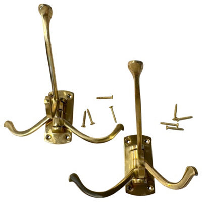 Thorness Set Of Two Polished Brass 3 Prong Swibel Coat Hooks Folding Wall Mount Hanger With Screws Included - image 1