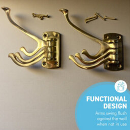 Thorness Set Of Two Polished Brass 3 Prong Swibel Coat Hooks Folding Wall Mount Hanger With Screws Included - thumbnail 3