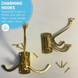 Thorness Set Of Two Polished Brass 3 Prong Swibel Coat Hooks Folding Wall Mount Hanger With Screws Included - thumbnail 6