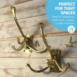 Thorness Set Of Two Polished Brass 3 Prong Swibel Coat Hooks Folding Wall Mount Hanger With Screws Included - thumbnail 5
