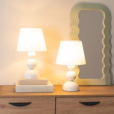 Valuelights Winnie Pair Of Cream Fabric Shade Stacked Touch Table Lamps With Led Bulbs - image 1