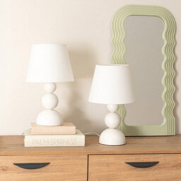 Valuelights Winnie Pair Of Cream Fabric Shade Stacked Touch Table Lamps With Led Bulbs - thumbnail 4