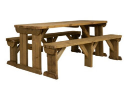 Arbor Garden Solutions Picnic Bench And Table Set, Aspen Rounded Wooden Patio Furniture (8Ft, Rustic Brown) - thumbnail 1