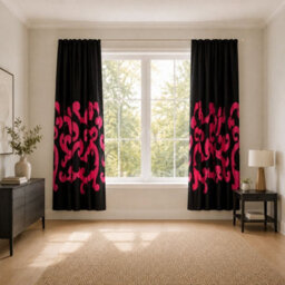 "Smart Living Polycotton Curtains Pair With Tie Backs - Contemporary Scroll Pattern- Black/fuschia - 66""x72""" - thumbnail 1