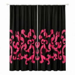 "Smart Living Polycotton Curtains Pair With Tie Backs - Contemporary Scroll Pattern- Black/fuschia - 66""x72""" - thumbnail 4