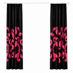 "Smart Living Polycotton Curtains Pair With Tie Backs - Contemporary Scroll Pattern- Black/fuschia - 66""x72""" - thumbnail 3