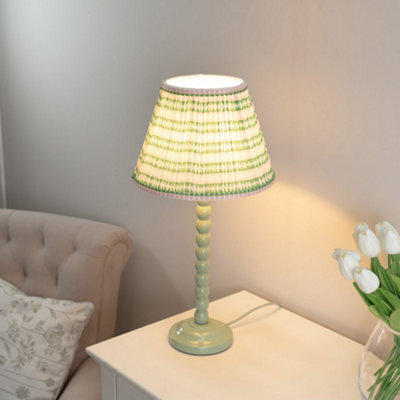 Valuelights Bobbles Sage Green Bobbin Table Lamp With Pink Aztec Pleated Shade - image 1