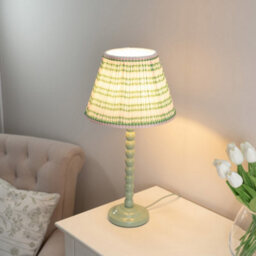 Valuelights Bobbles Sage Green Bobbin Table Lamp With Pink Aztec Pleated Shade