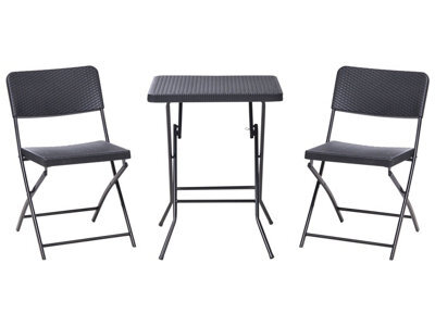 Wyld And Coco Black Foldable Bistro Set - Square Table And 2 Chairs, Weatherproof Patio Furniture - image 1