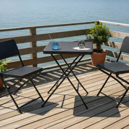 Wyld And Coco Black Foldable Bistro Set - Square Table And 2 Chairs, Weatherproof Patio Furniture - thumbnail 2