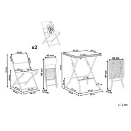 Wyld And Coco Black Foldable Bistro Set - Square Table And 2 Chairs, Weatherproof Patio Furniture - thumbnail 3