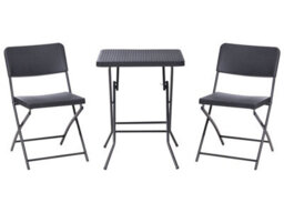 Wyld And Coco Black Foldable Bistro Set - Square Table And 2 Chairs, Weatherproof Patio Furniture - thumbnail 1