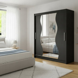 Westa S Black Sliding Door Wardrobe With Mirror Shelves Hanging Rail Bedroom Clothes Storage Unit - thumbnail 1