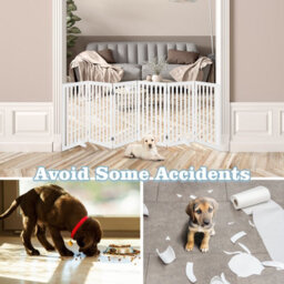 Costway 6-Panel 89 Cm Pet Barrier Wooden Freestanding Pet Safety Gate - thumbnail 4
