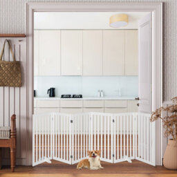 Costway 6-Panel 89 Cm Pet Barrier Wooden Freestanding Pet Safety Gate - thumbnail 7