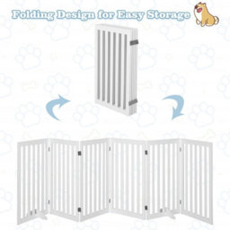 Costway 6-Panel 89 Cm Pet Barrier Wooden Freestanding Pet Safety Gate - thumbnail 6