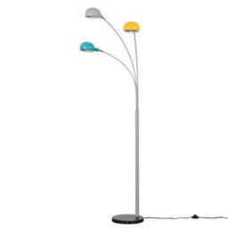 Valuelights 3 Way Grey Metal And Marble Curva Floor Lamp With Yellow Blue And Grey Dome Shades - thumbnail 2