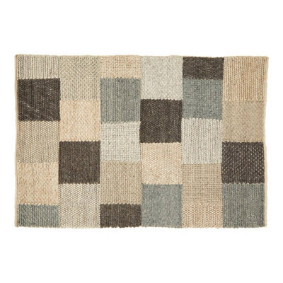 Orsina Small Box Design Rug, Handcrafted Grey & Ivory Woven Patchwork Rug, Soft Wool & Cotton Blend, Colour Palette - image 1