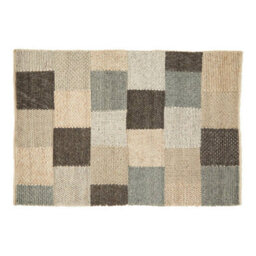 Orsina Small Box Design Rug, Handcrafted Grey & Ivory Woven Patchwork Rug, Soft Wool & Cotton Blend, Colour Palette - thumbnail 1