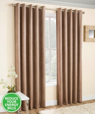 Enhanced Living Vogue Latte Natural 46 X 54 Inch (117X137Cm) Eyelet Thermal Noise Reducing Dim Out Curtains (Pair) - image 1