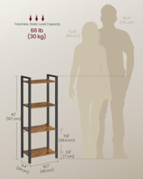 LEDREM 4-Tier Bookshelf, Bookcase, Shelving Unit, For Office, Study, Living Room, Bedroom, 30 X 66 X 120 Cm,heather Greige And Ink Black - thumbnail 3